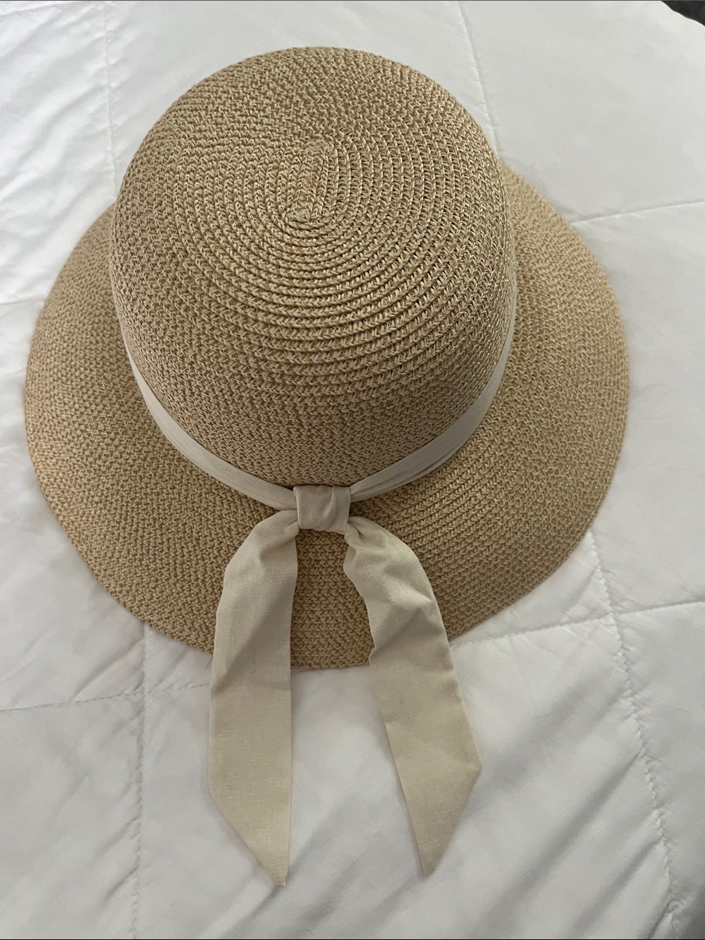 Straw Sun Hat with Cream Ribbon